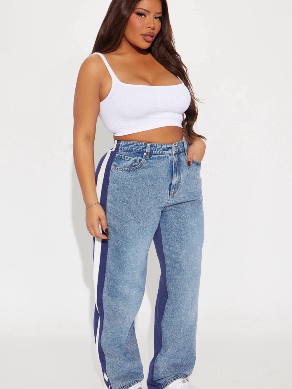 Fashion Nova High-Rise Light Blue Side-Stripe Women’s Jeans